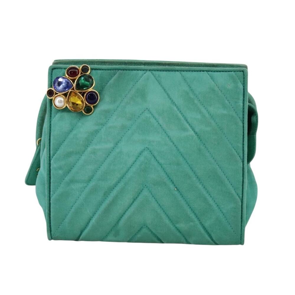 Chanel Nylon V Stitch Shoulder Bag Green